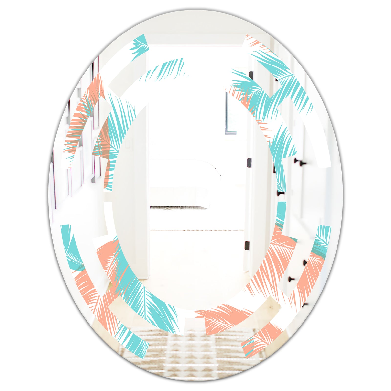 Retro Tropical Foliage II - Modern Round or Oval Wall Mirror - Space