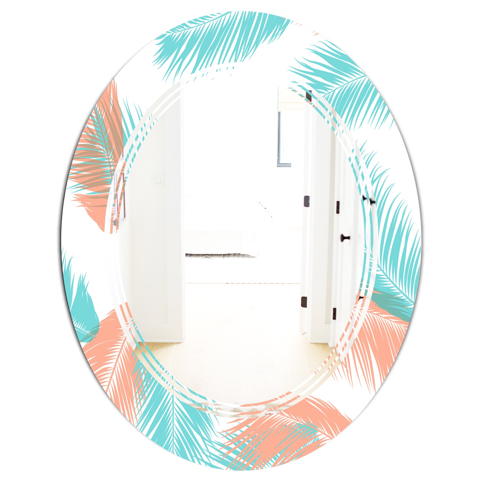 Retro Tropical Foliage II - Modern Round or Oval Wall Mirror - Triple C