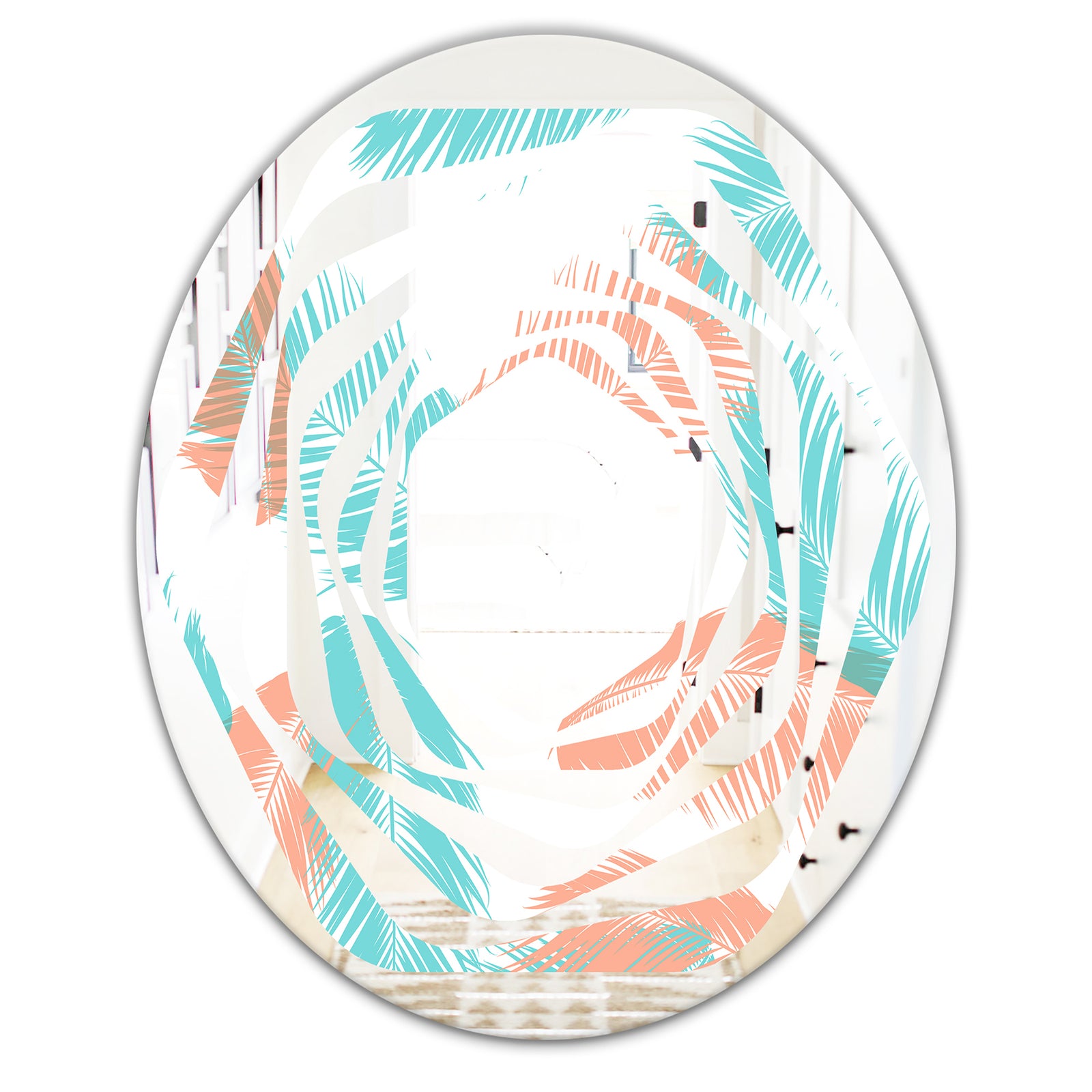 Retro Tropical Foliage II - Modern Round or Oval Wall Mirror - Whirl