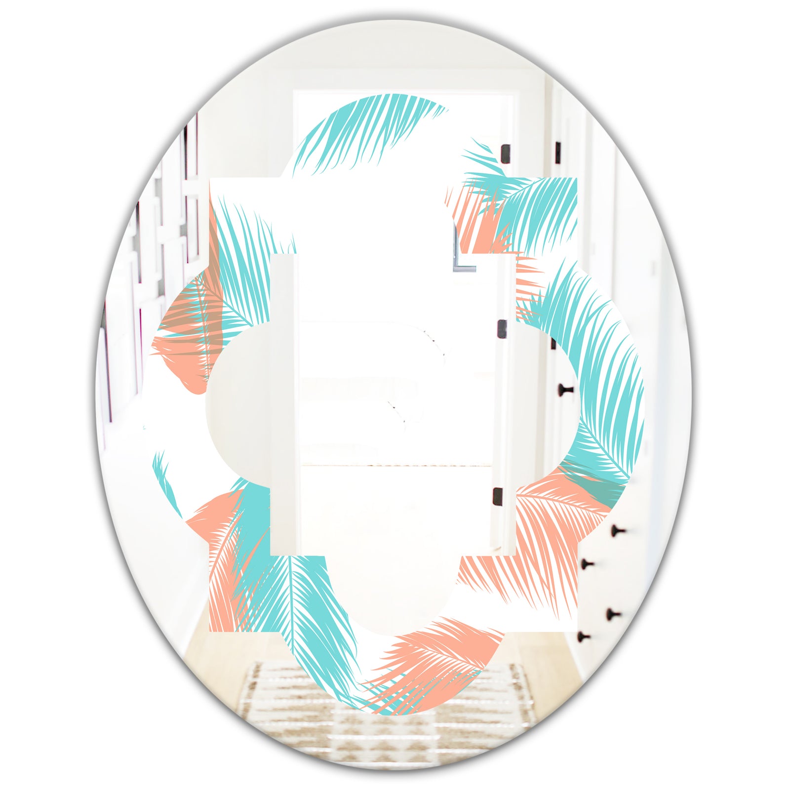 Retro Tropical Foliage II - Modern Round or Oval Wall Mirror - Quatrefoil