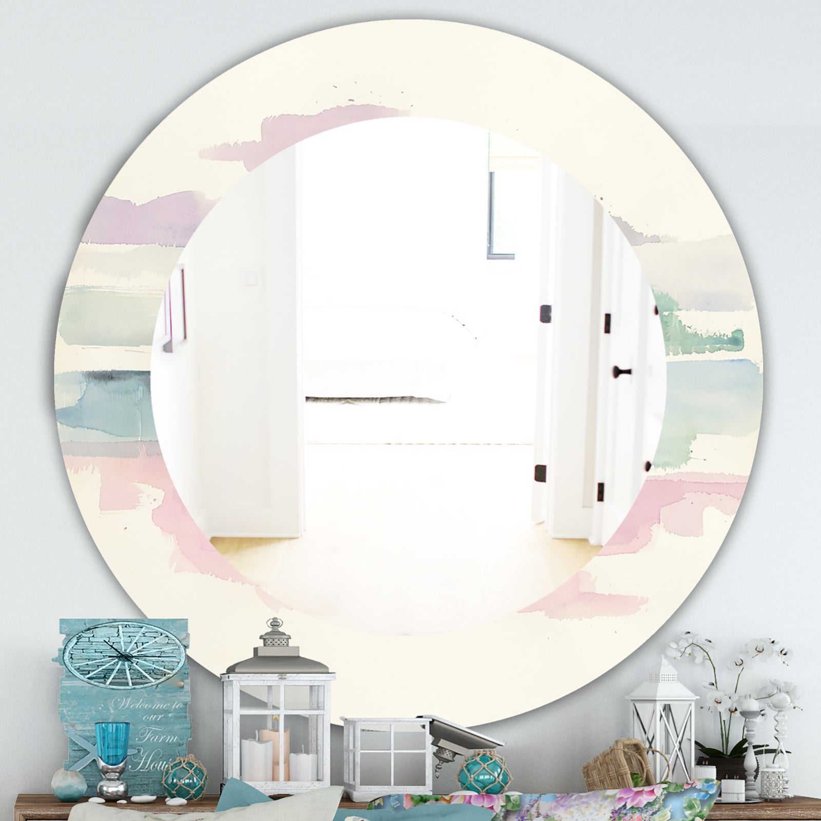 Pink Lifting Fog - Traditional Mirror - Frameless Oval or Round Wall Mirror