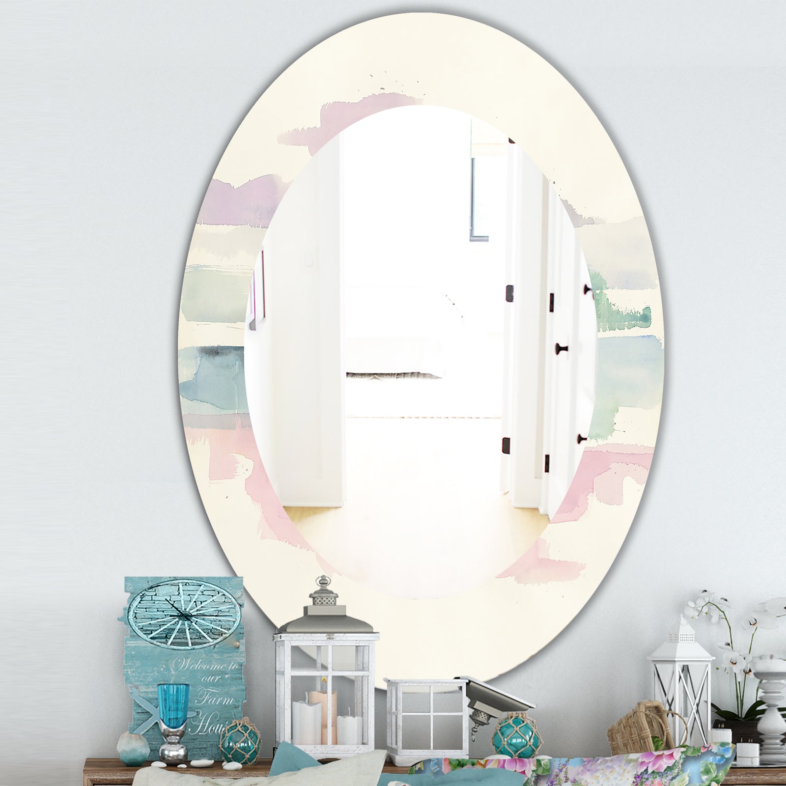 Pink Lifting Fog - Traditional Mirror - Frameless Oval or Round Wall Mirror