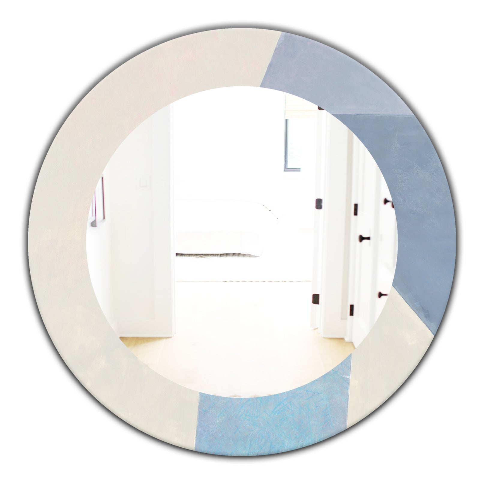 Purple Geometric Bridge I - Mid Century Round Mirror - Frameless Oval or Round Wall Mirror