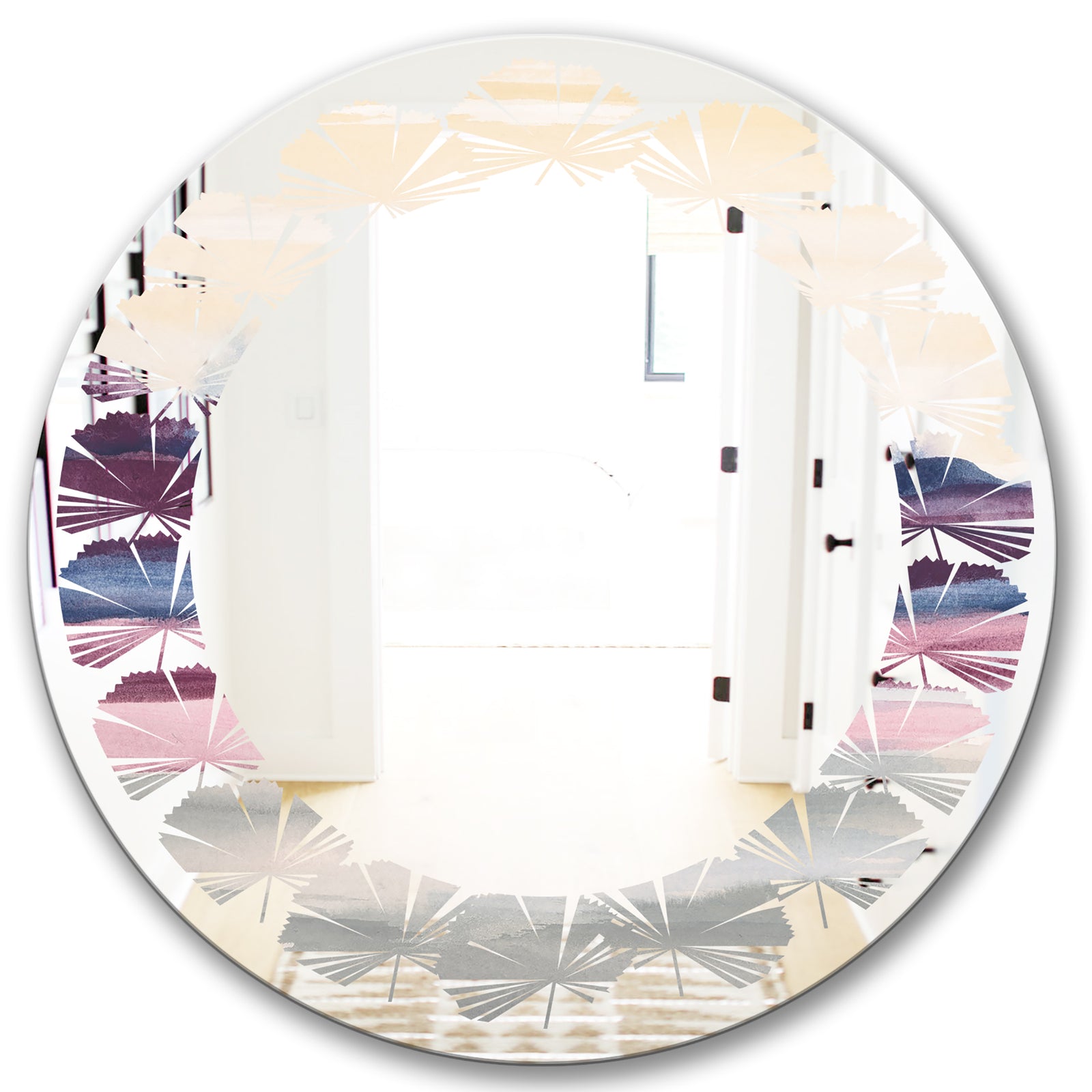 Purple Rock Landscape - Modern Round or Oval Wall Mirror - Leaves
