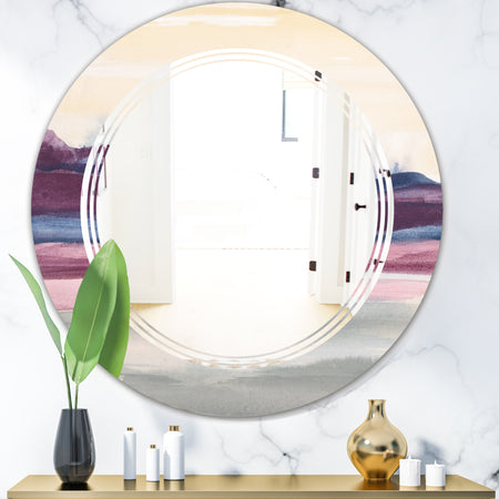 Purple Rock Landscape - Modern Round or Oval Wall Mirror - Triple C