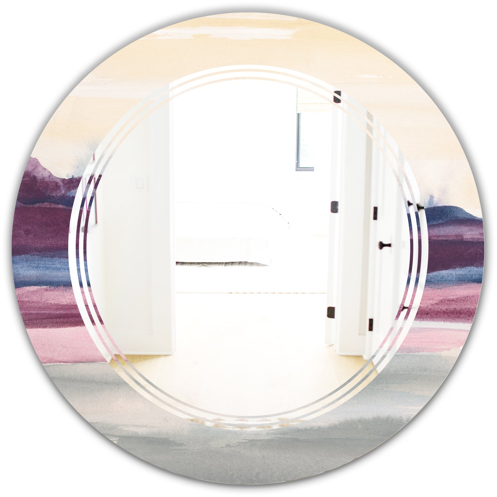 Purple Rock Landscape - Modern Round or Oval Wall Mirror - Triple C