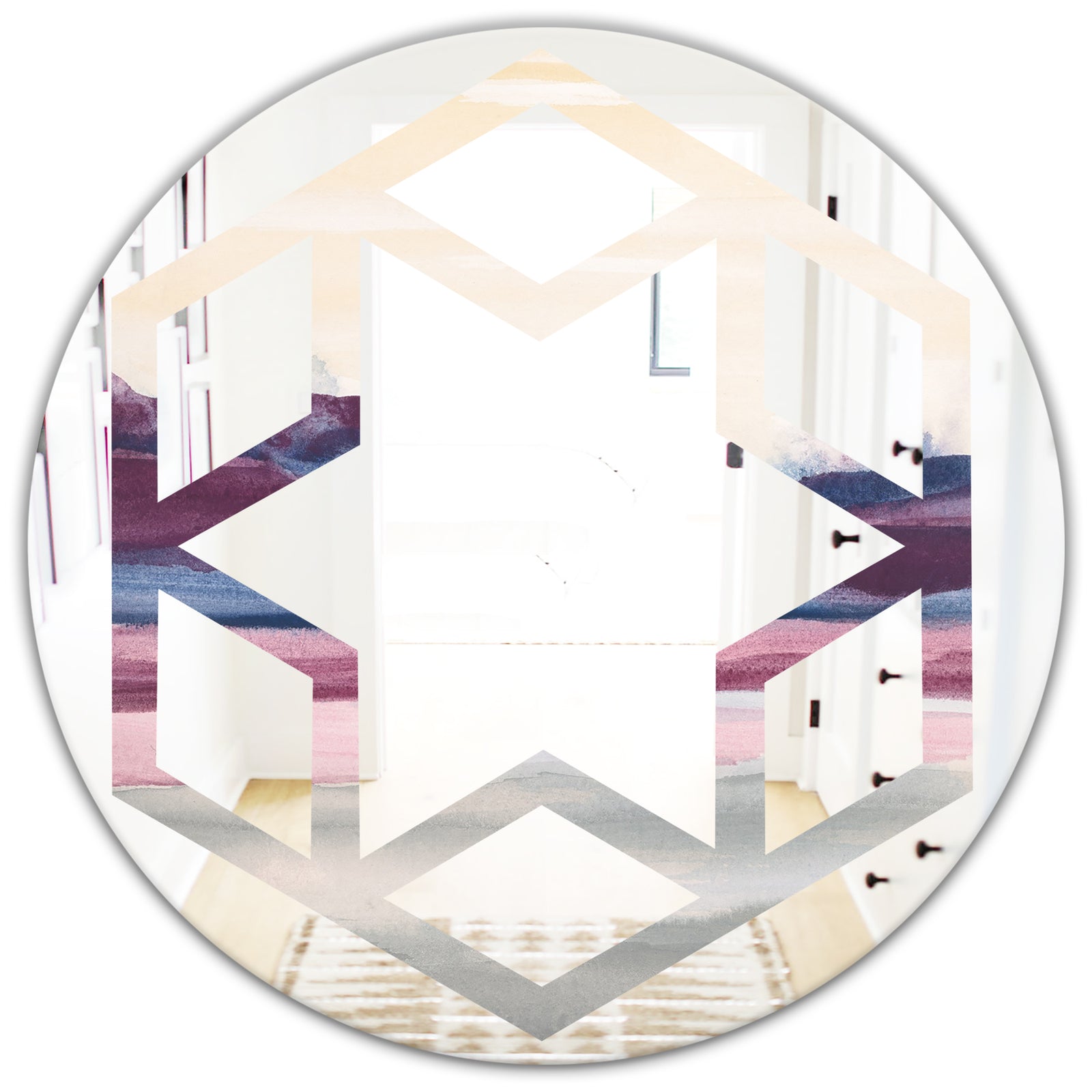 Purple Rock Landscape - Modern Round or Oval Wall Mirror - Hexagon Star