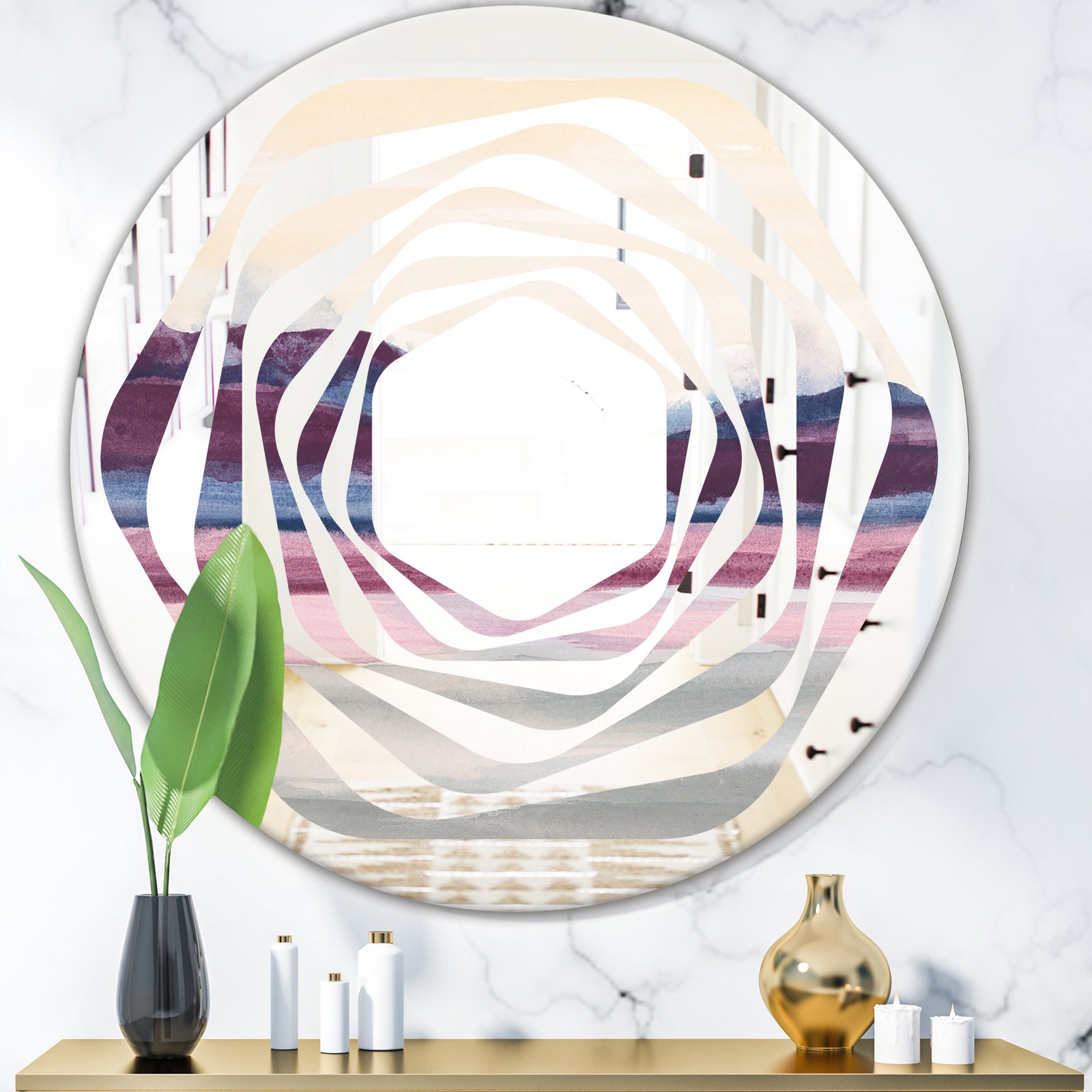 Purple Rock Landscape - Modern Round or Oval Wall Mirror - Whirl