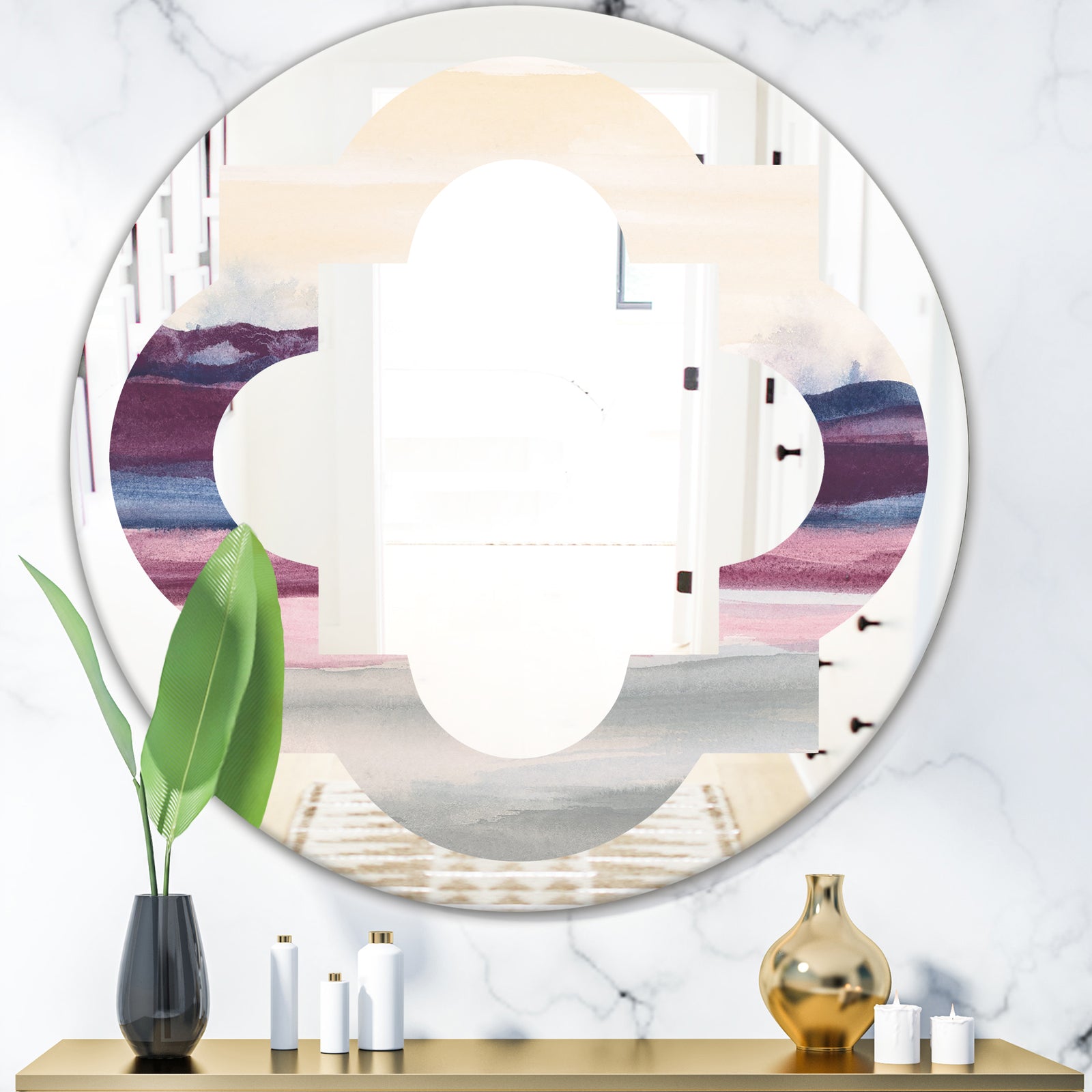 Purple Rock Landscape - Modern Round or Oval Wall Mirror - Quatrefoil