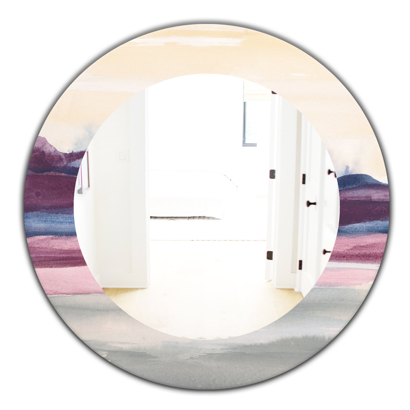 Purple Rock Landscape - Farmhouse Mirror - Frameless Oval or Round Wall Mirror