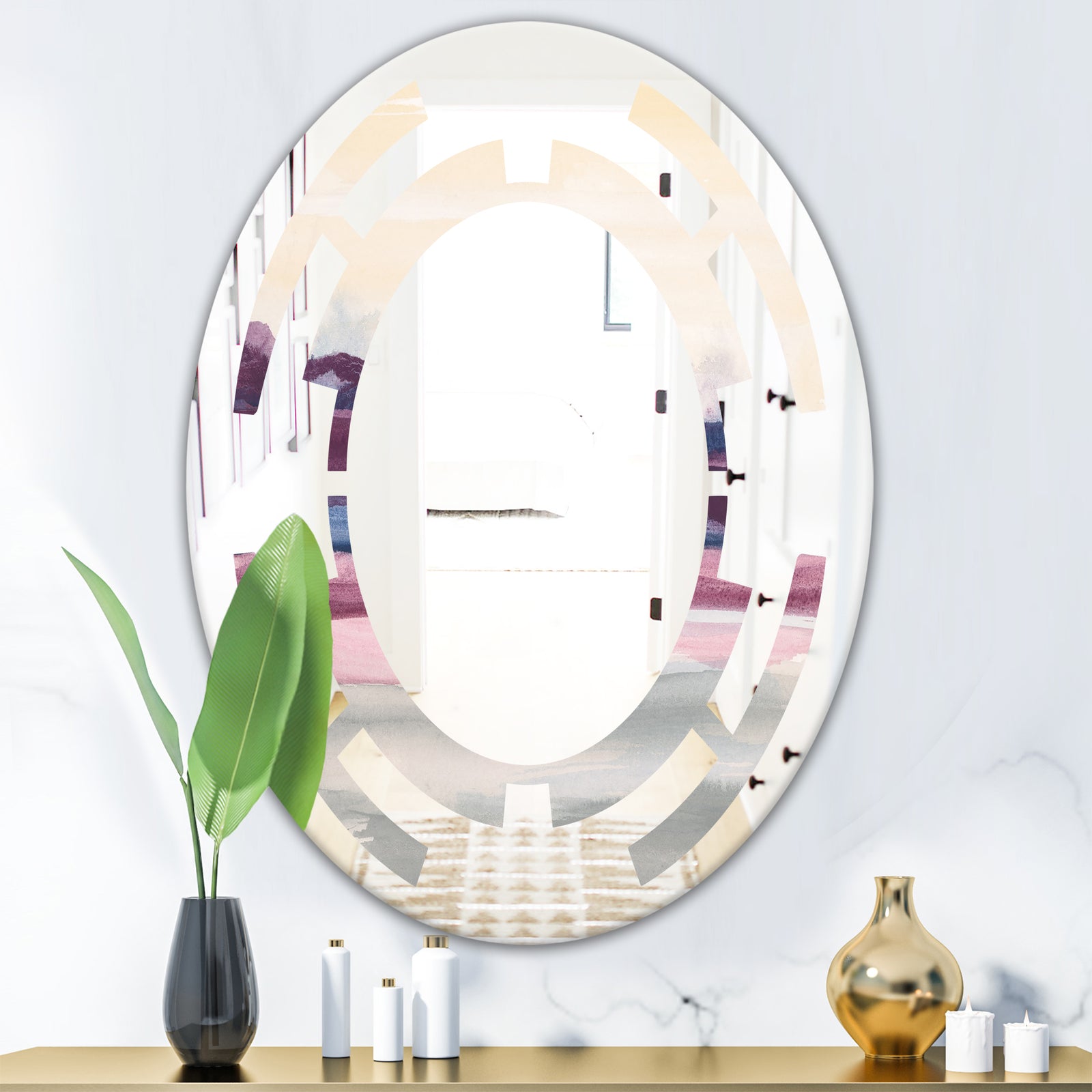 Purple Rock Landscape - Modern Round or Oval Wall Mirror - Space