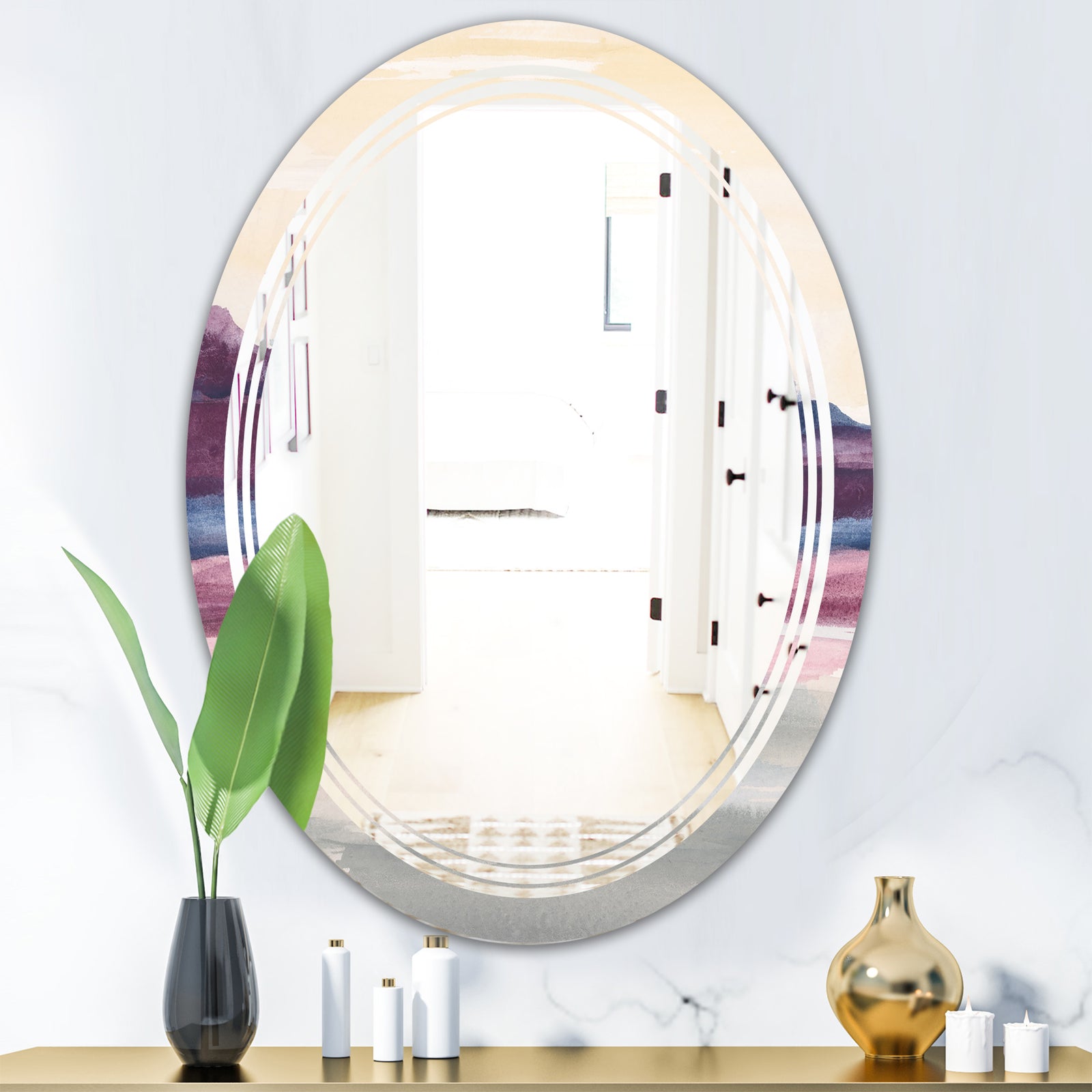 Purple Rock Landscape - Modern Round or Oval Wall Mirror - Triple C