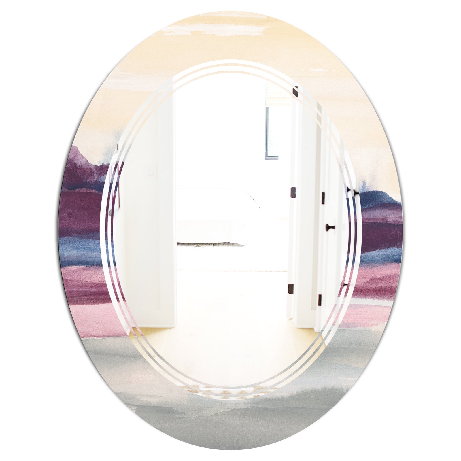 Purple Rock Landscape - Modern Round or Oval Wall Mirror - Triple C