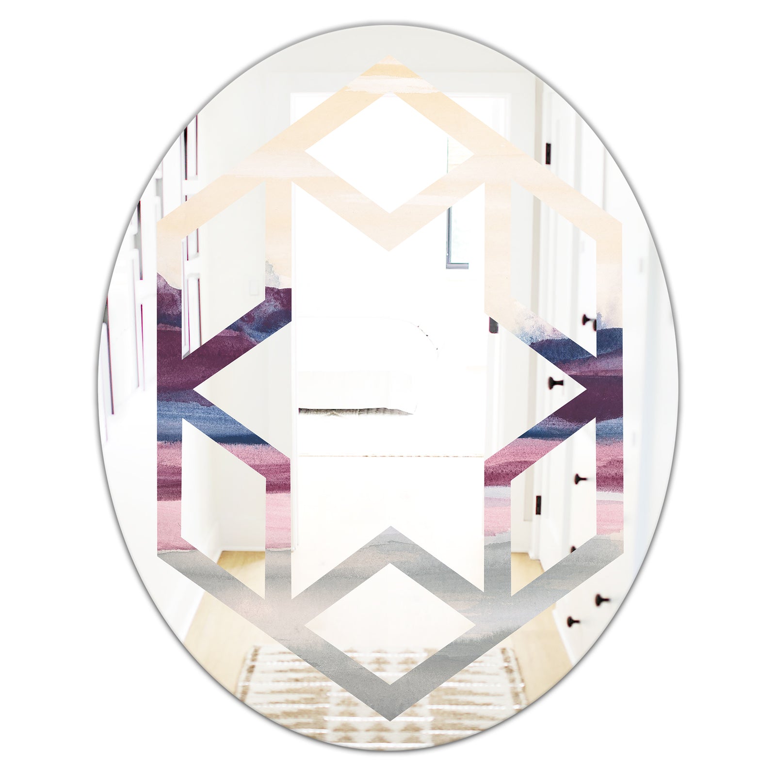 Purple Rock Landscape - Modern Round or Oval Wall Mirror - Hexagon Star