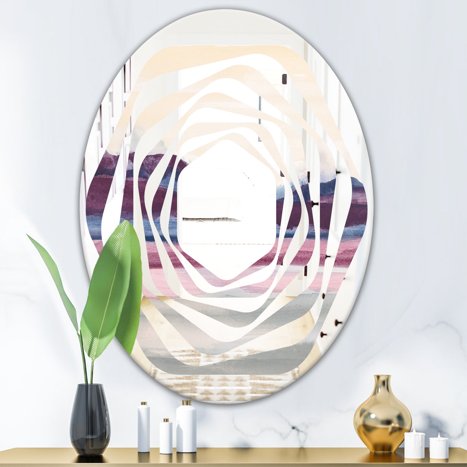 Purple Rock Landscape - Modern Round or Oval Wall Mirror - Whirl