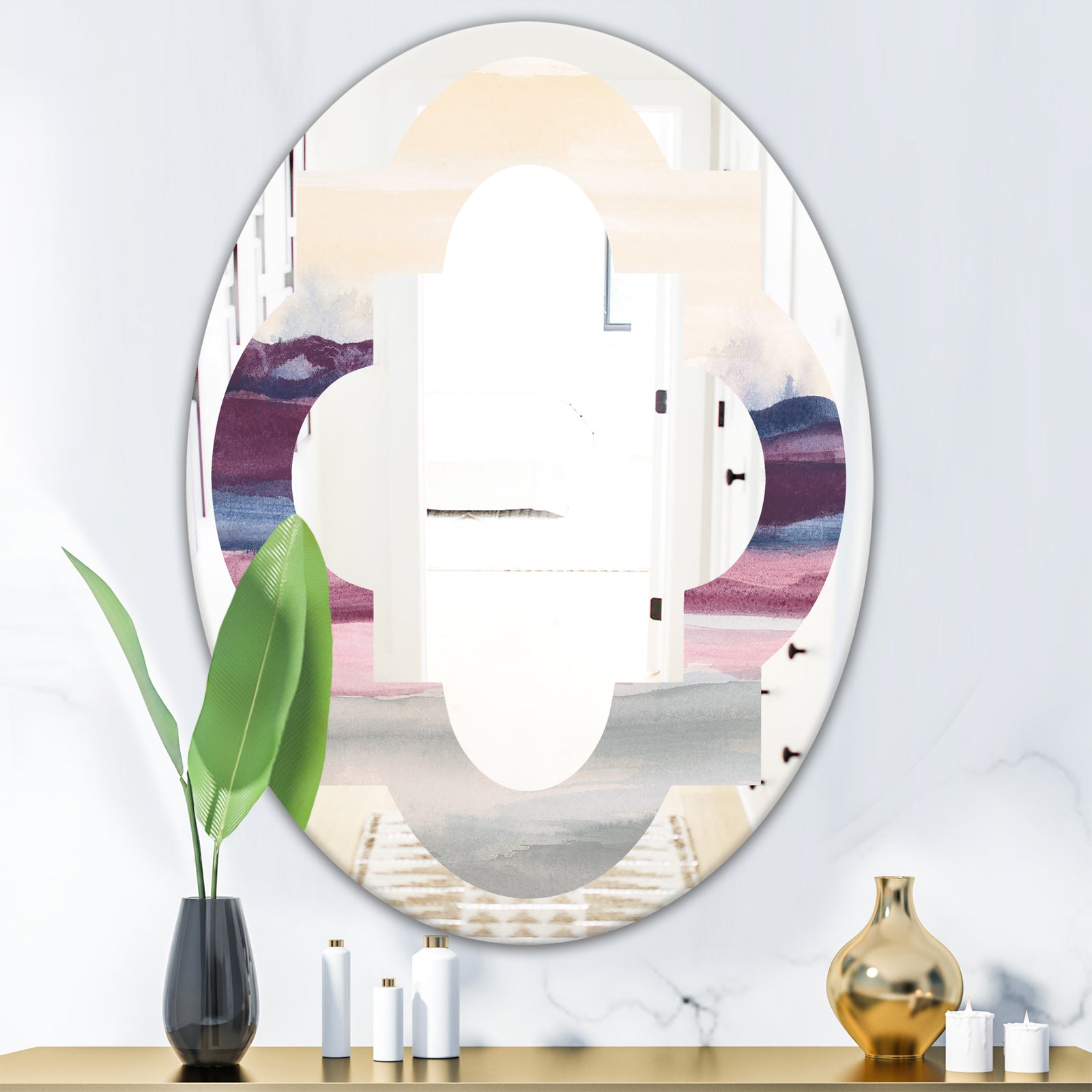 Purple Rock Landscape - Modern Round or Oval Wall Mirror - Quatrefoil