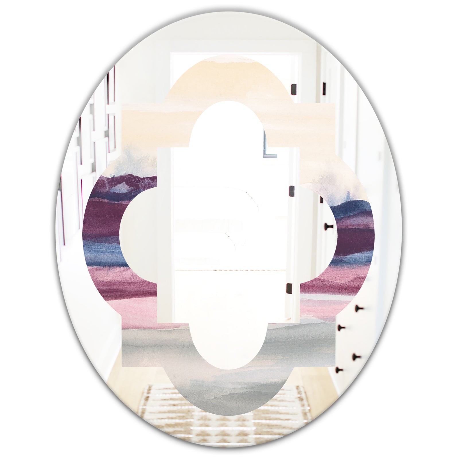 Purple Rock Landscape - Modern Round or Oval Wall Mirror - Quatrefoil