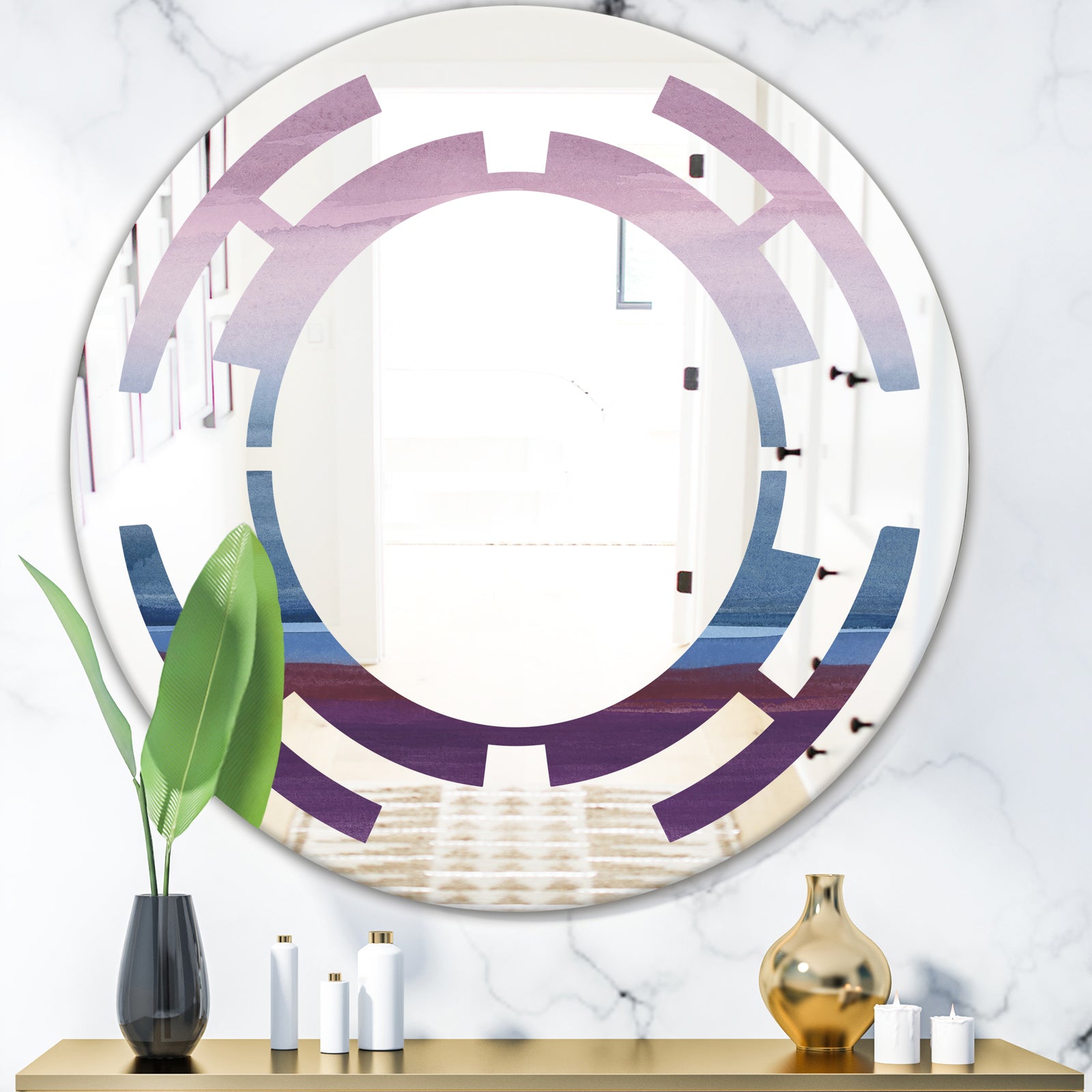 Purple Rock Landscape III - Modern Round or Oval Wall Mirror - Space