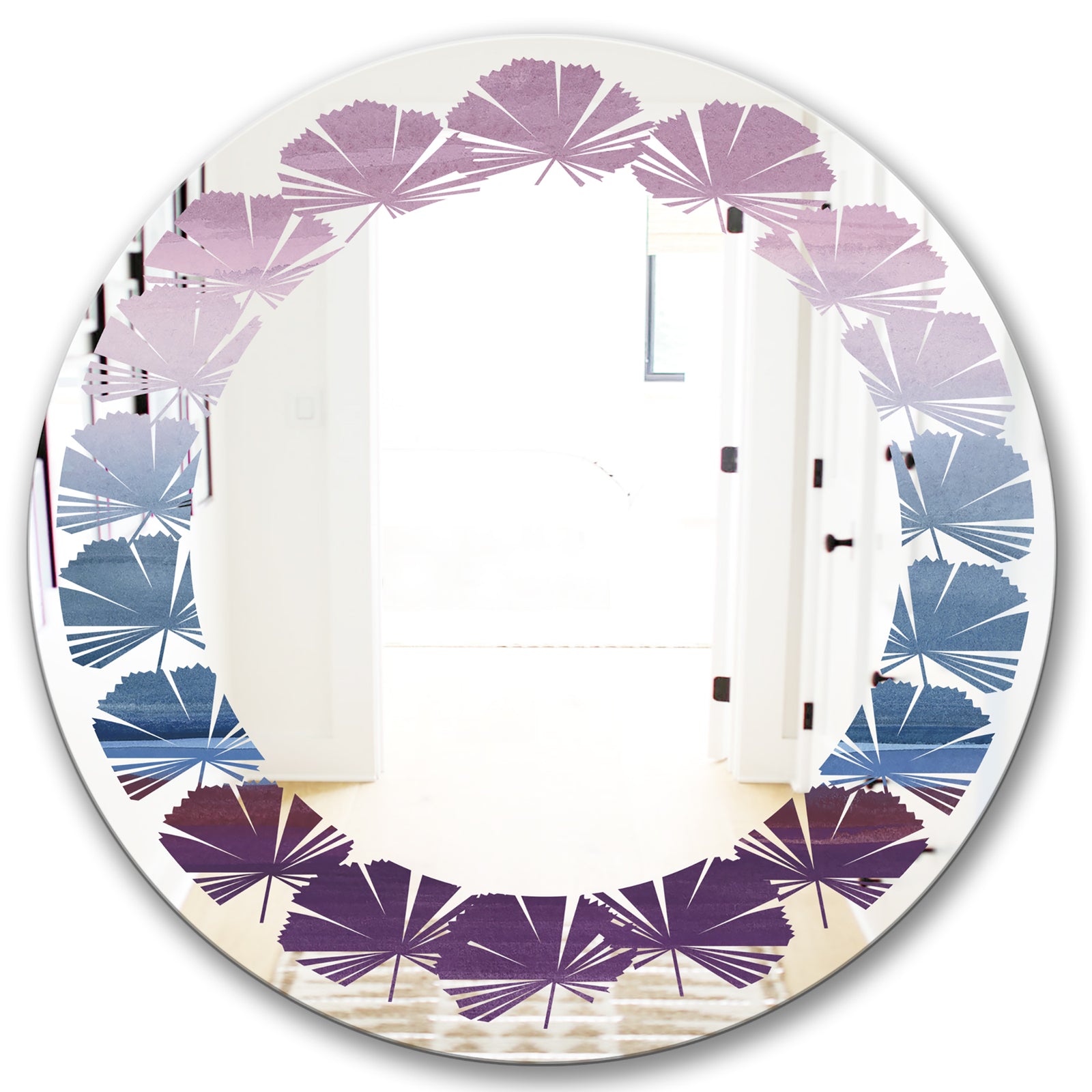 Purple Rock Landscape III - Modern Round or Oval Wall Mirror - Leaves