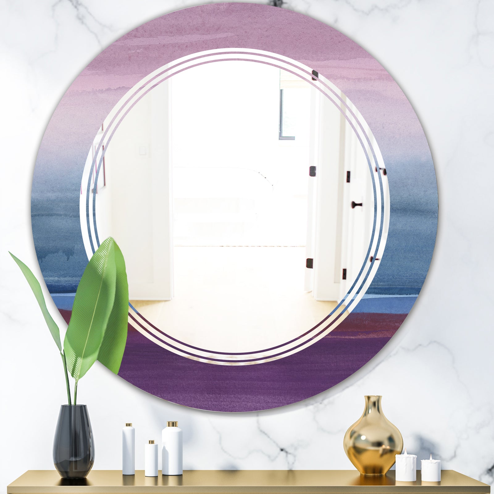 Purple Rock Landscape III - Modern Round or Oval Wall Mirror - Triple C