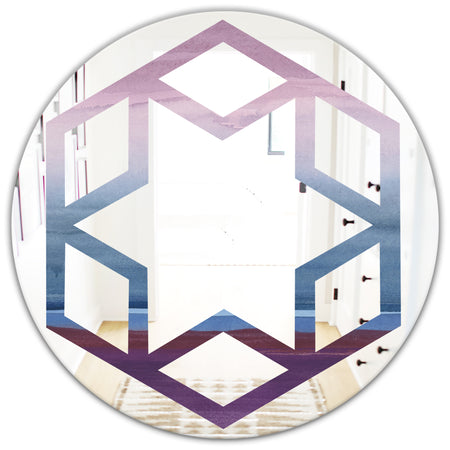 Purple Rock Landscape III - Modern Round or Oval Wall Mirror - Hexagon Star