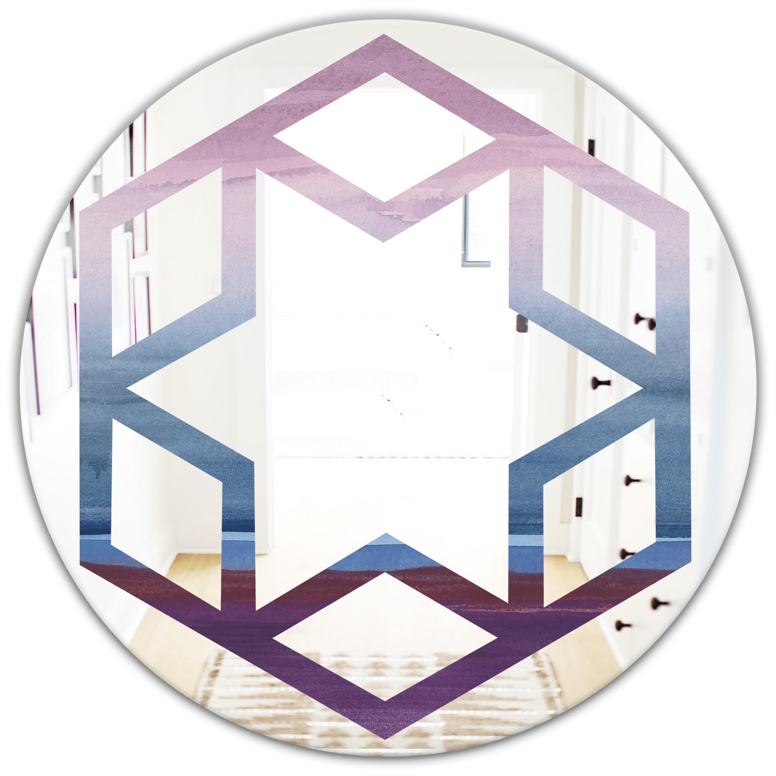 Purple Rock Landscape III - Modern Round or Oval Wall Mirror - Hexagon Star