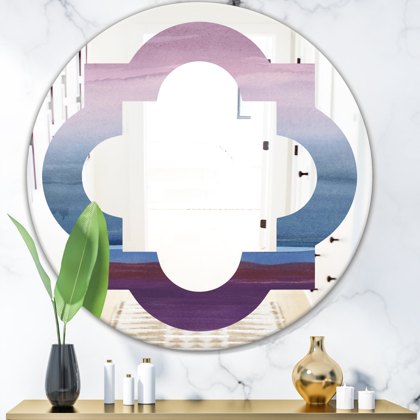Purple Rock Landscape III - Modern Round or Oval Wall Mirror - Quatrefoil