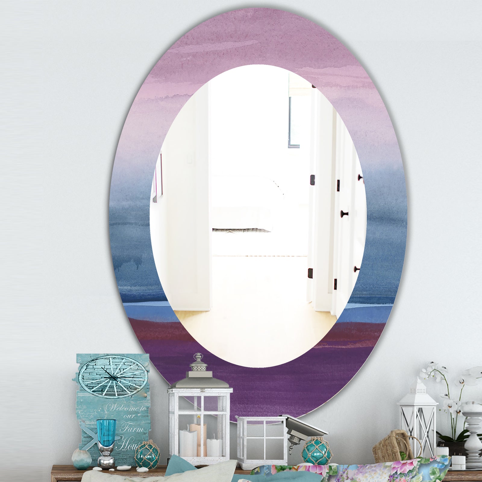 Purple Rock Landscape III - Farmhouse Mirror - Frameless Oval or Round Wall Mirror