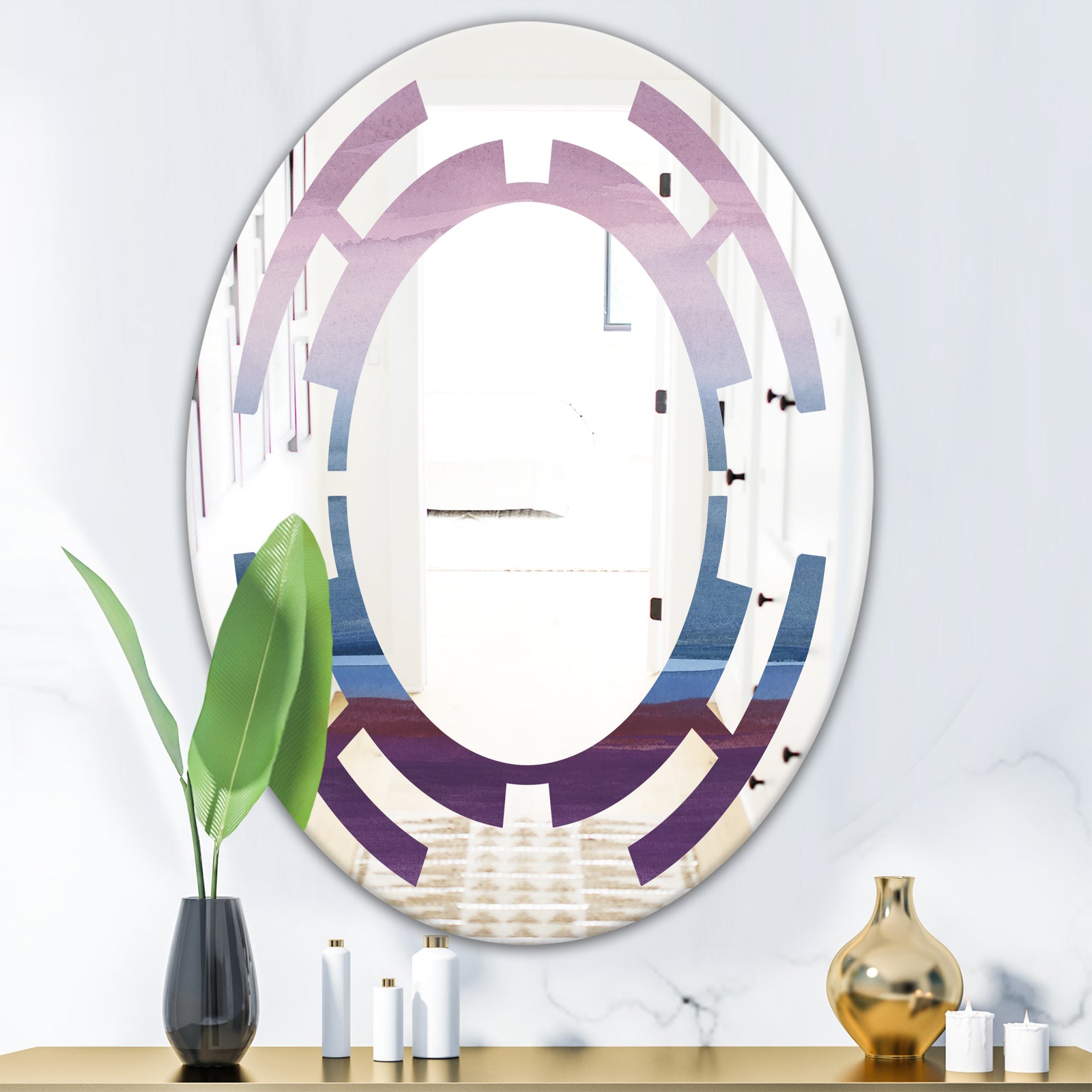 Purple Rock Landscape III - Modern Round or Oval Wall Mirror - Space