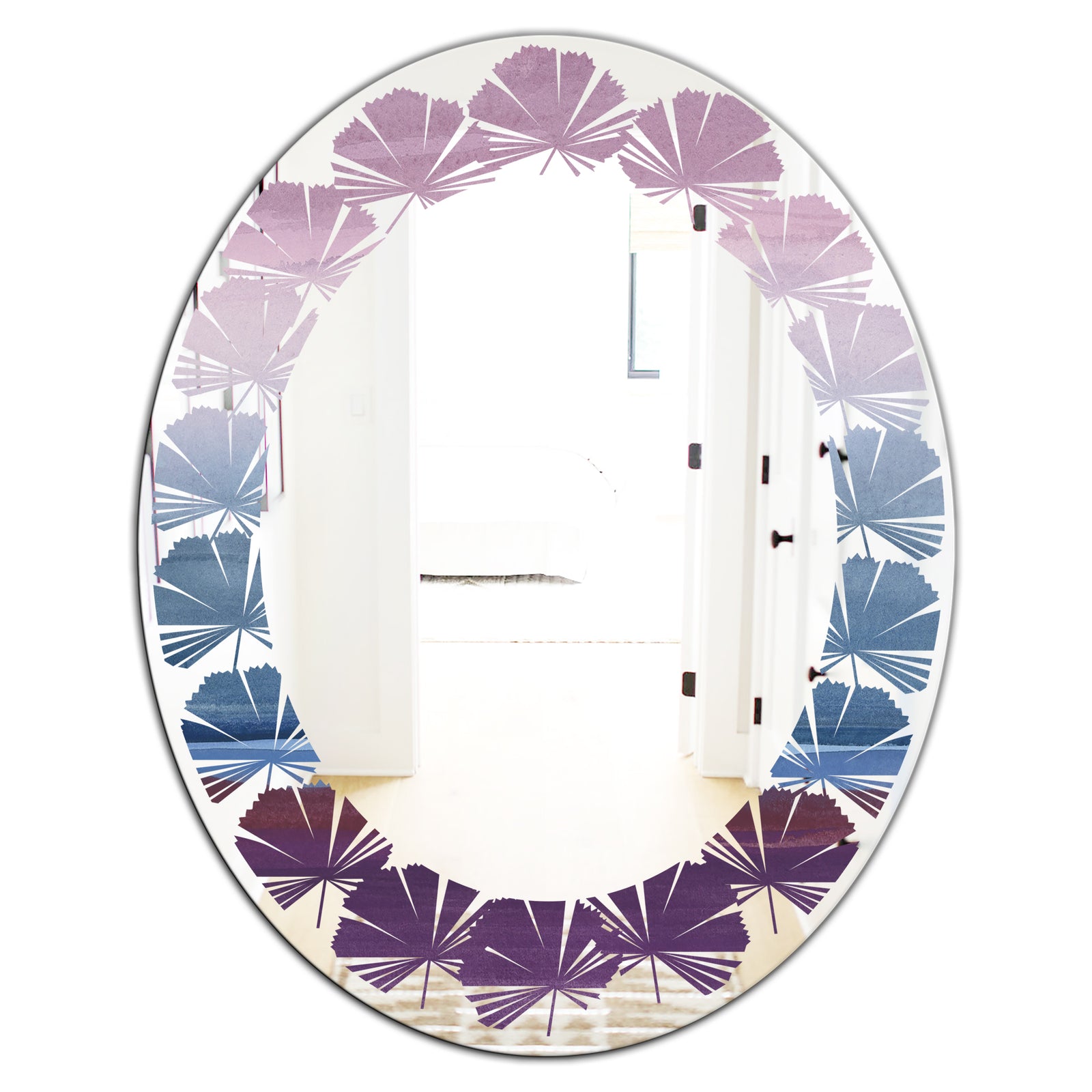 Purple Rock Landscape III - Modern Round or Oval Wall Mirror - Leaves