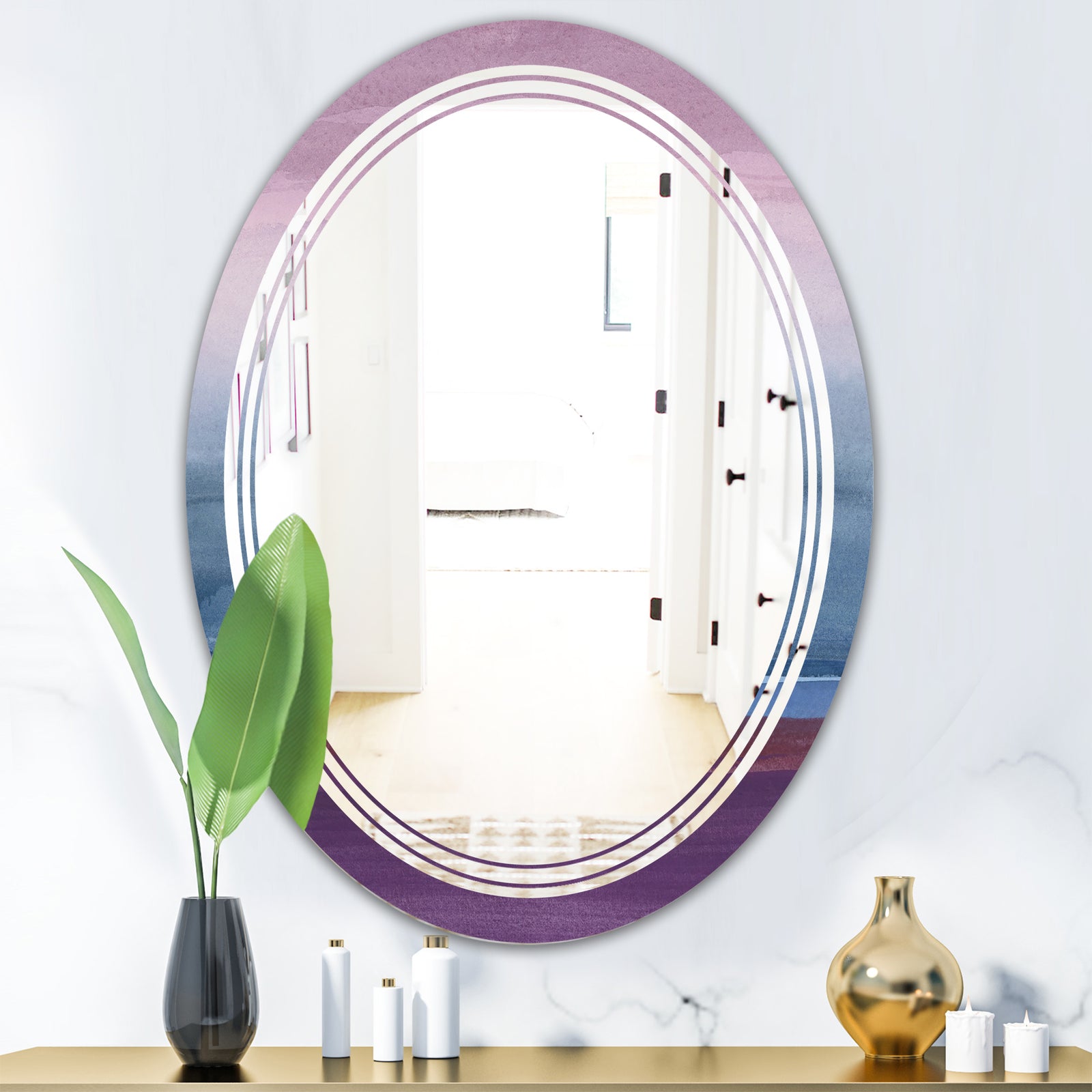 Purple Rock Landscape III - Modern Round or Oval Wall Mirror - Triple C