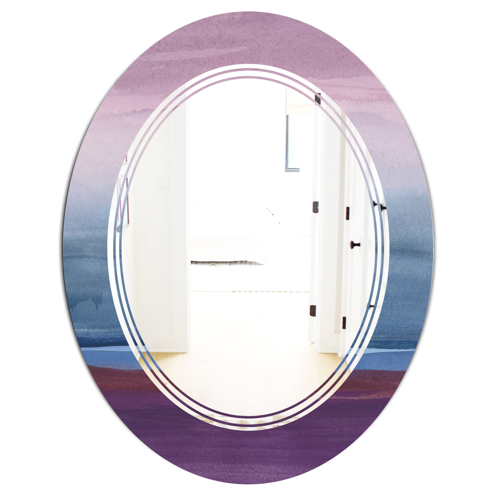 Purple Rock Landscape III - Modern Round or Oval Wall Mirror - Triple C