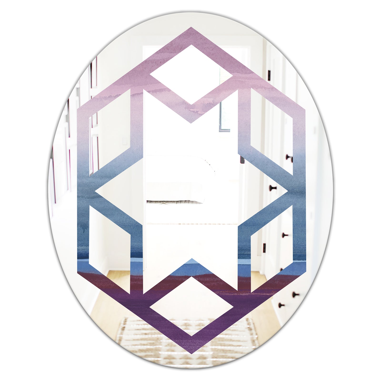 Purple Rock Landscape III - Modern Round or Oval Wall Mirror - Hexagon Star