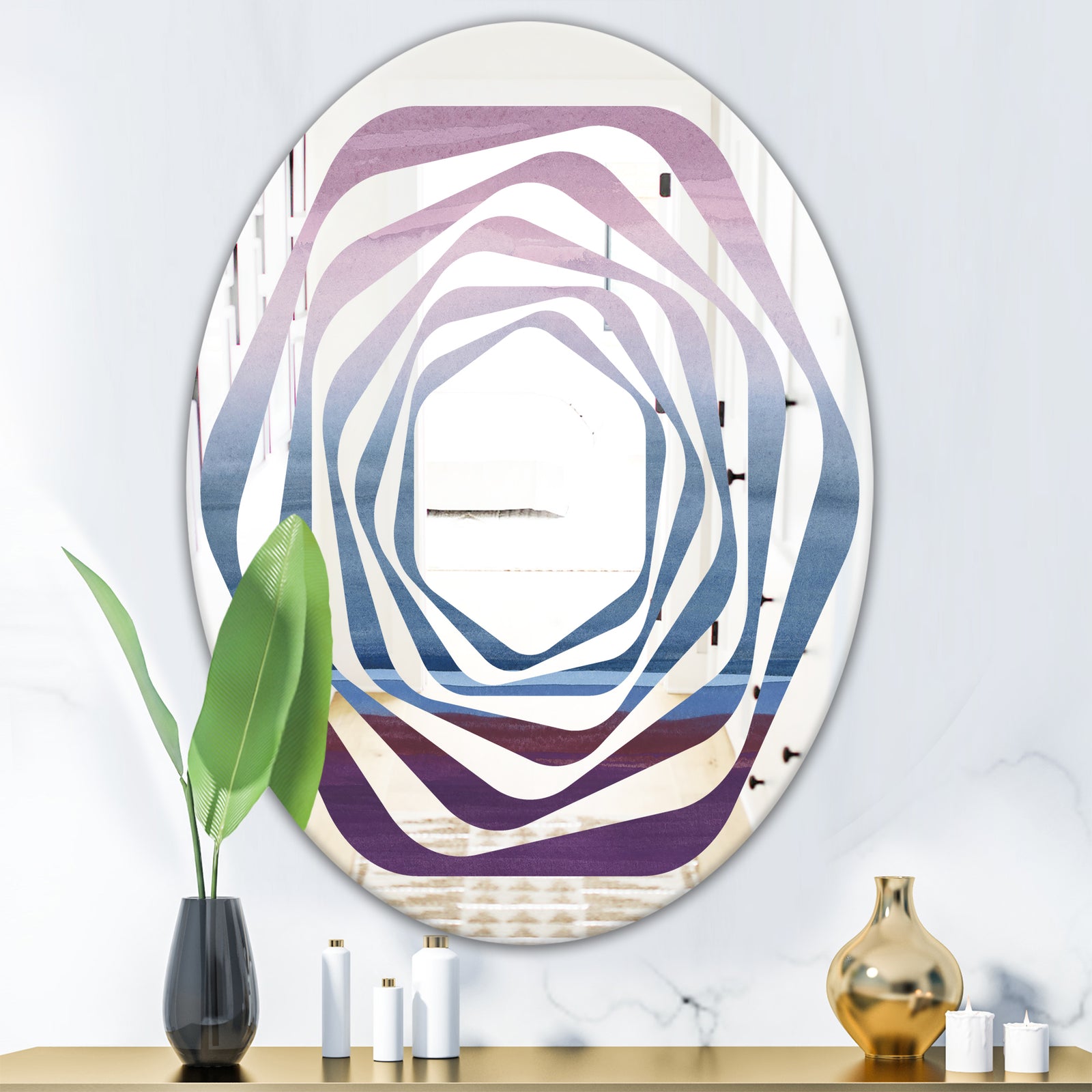 Purple Rock Landscape III - Modern Round or Oval Wall Mirror - Whirl