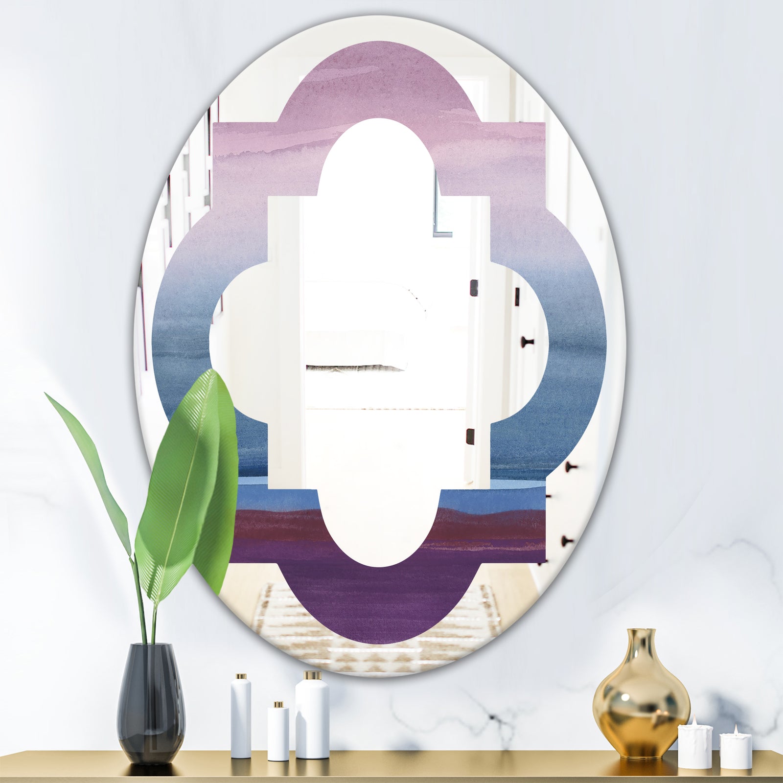 Purple Rock Landscape III - Modern Round or Oval Wall Mirror - Quatrefoil