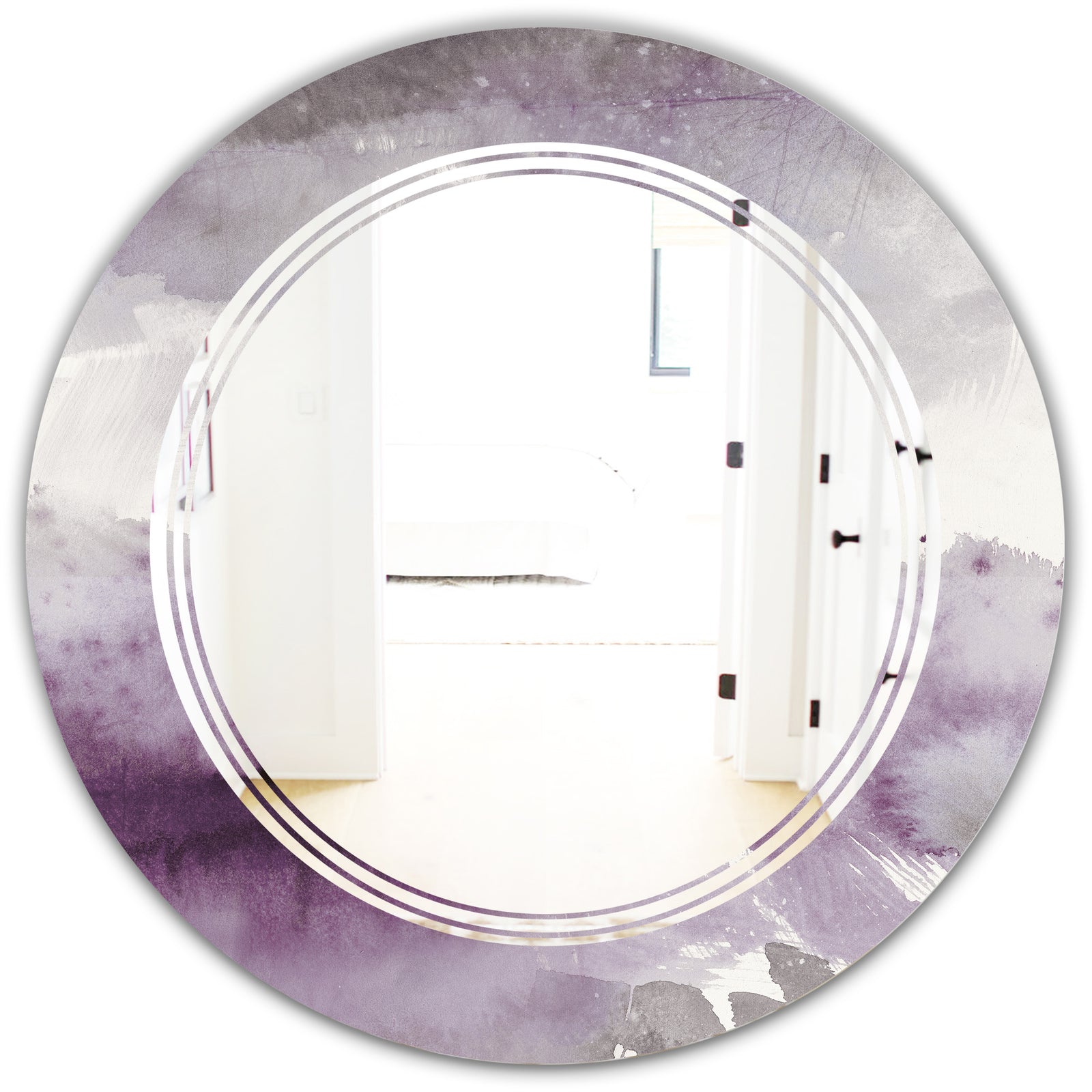 Midnight At The Lake II Amethyst and Grey - Modern Round or Oval Wall Mirror - Triple C