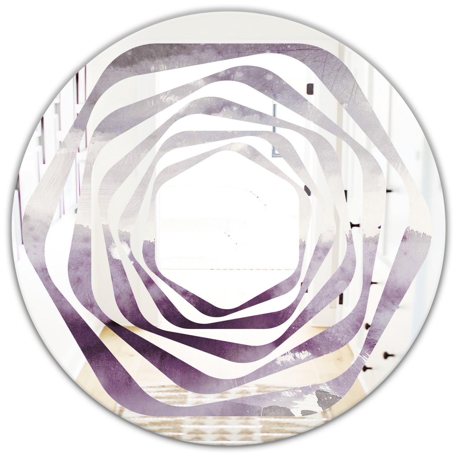 Midnight At The Lake II Amethyst and Grey - Modern Round or Oval Wall Mirror - Whirl