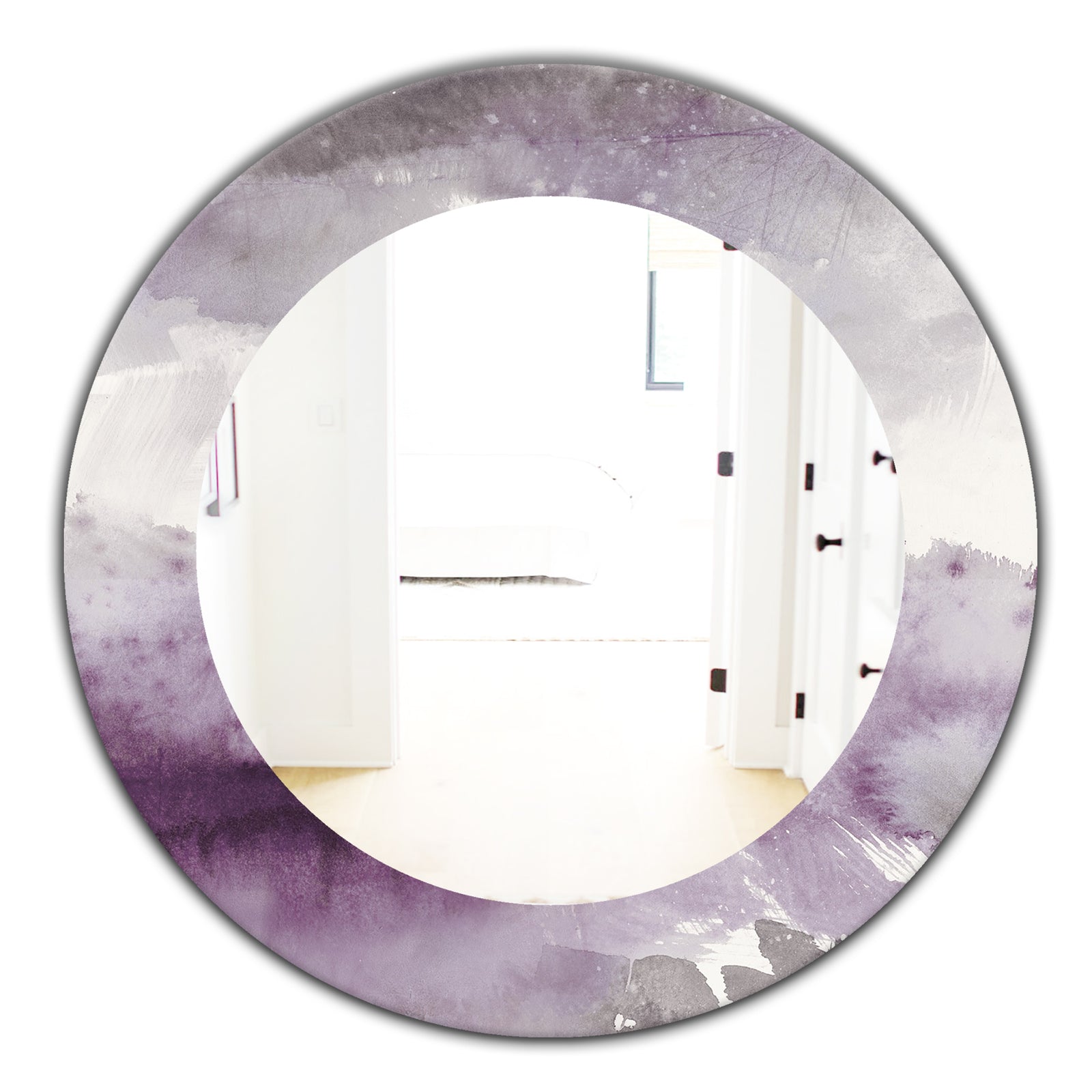 Midnight At The Lake II Amethyst and Grey - Modern Mirror - Oval or Round Wall Mirror
