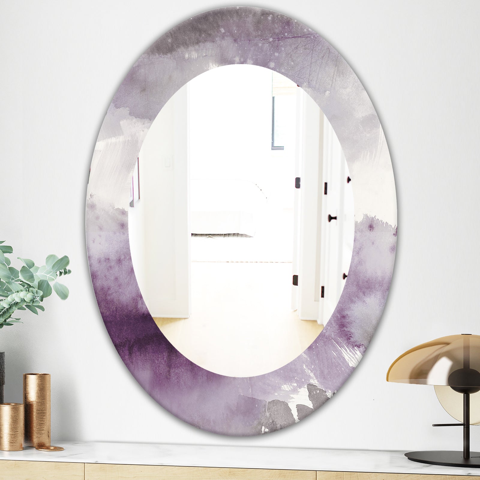 Midnight At The Lake II Amethyst and Grey - Modern Mirror - Oval or Round Wall Mirror