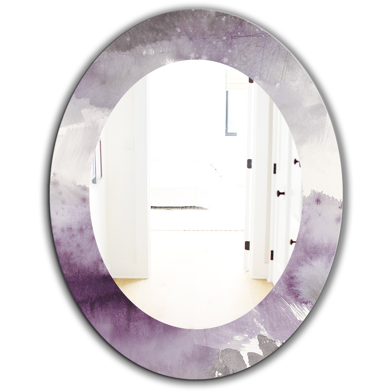 Midnight At The Lake II Amethyst and Grey - Modern Mirror - Oval or Round Wall Mirror