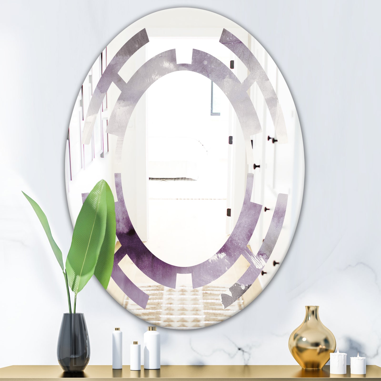 Midnight At The Lake II Amethyst and Grey - Modern Round or Oval Wall Mirror - Space