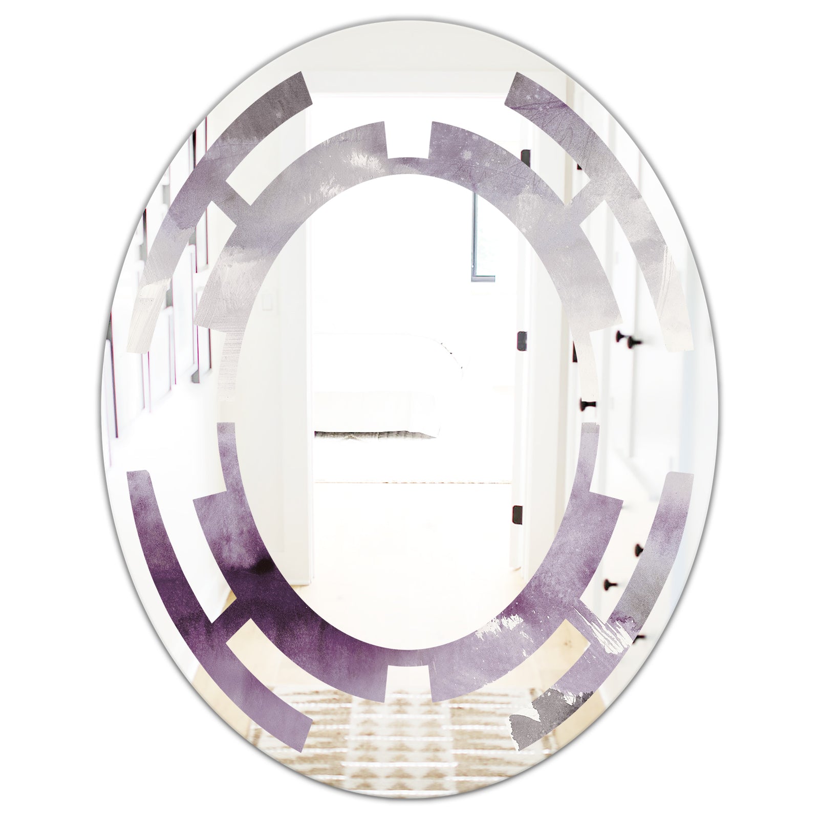 Midnight At The Lake II Amethyst and Grey - Modern Round or Oval Wall Mirror - Space
