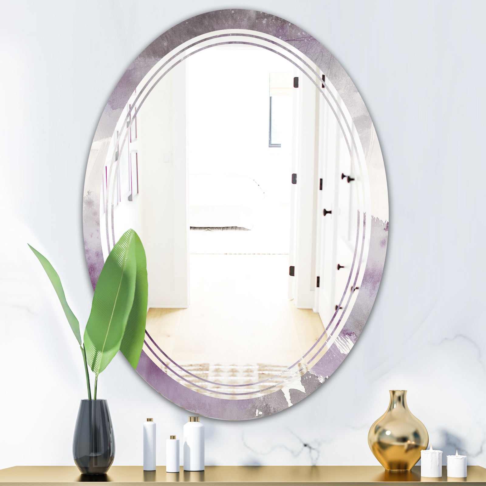 Midnight At The Lake II Amethyst and Grey - Modern Round or Oval Wall Mirror - Triple C