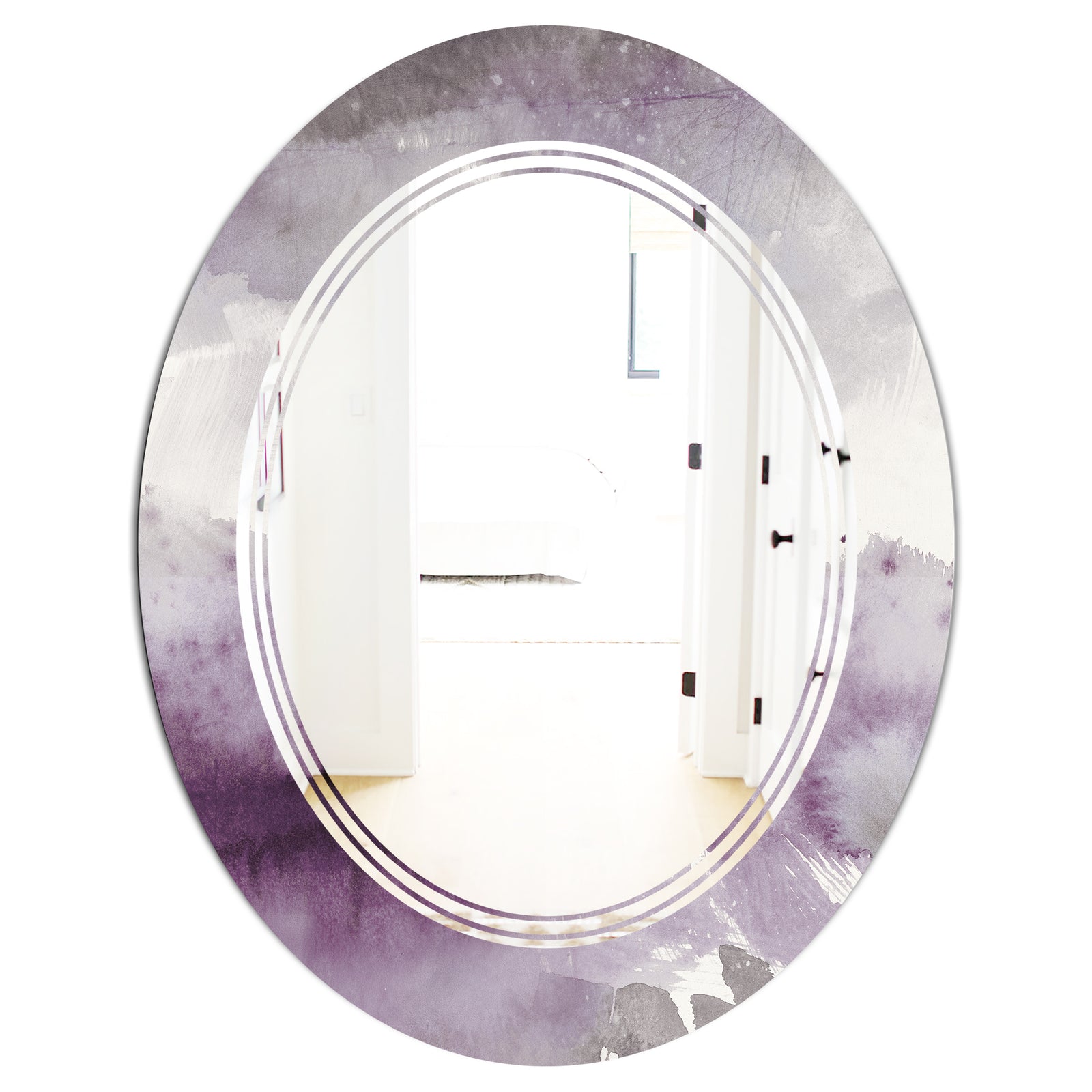 Midnight At The Lake II Amethyst and Grey - Modern Round or Oval Wall Mirror - Triple C