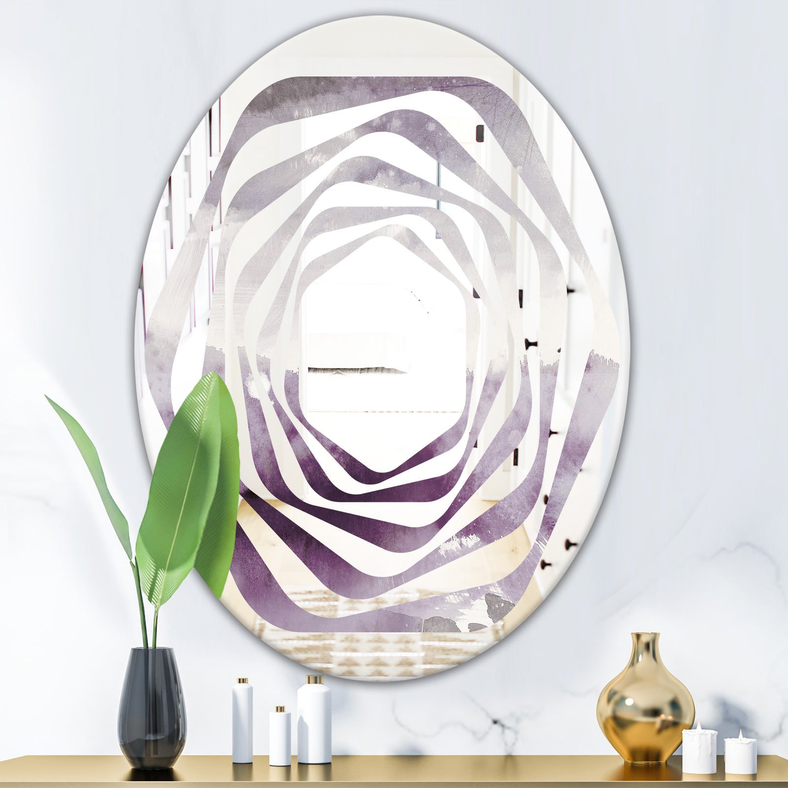 Midnight At The Lake II Amethyst and Grey - Modern Round or Oval Wall Mirror - Whirl