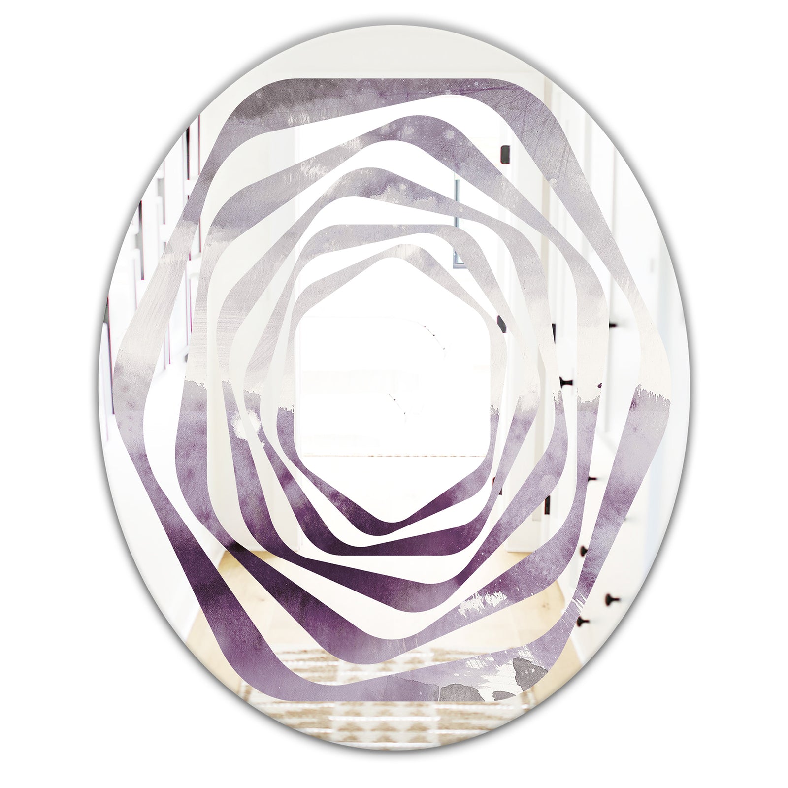 Midnight At The Lake II Amethyst and Grey - Modern Round or Oval Wall Mirror - Whirl