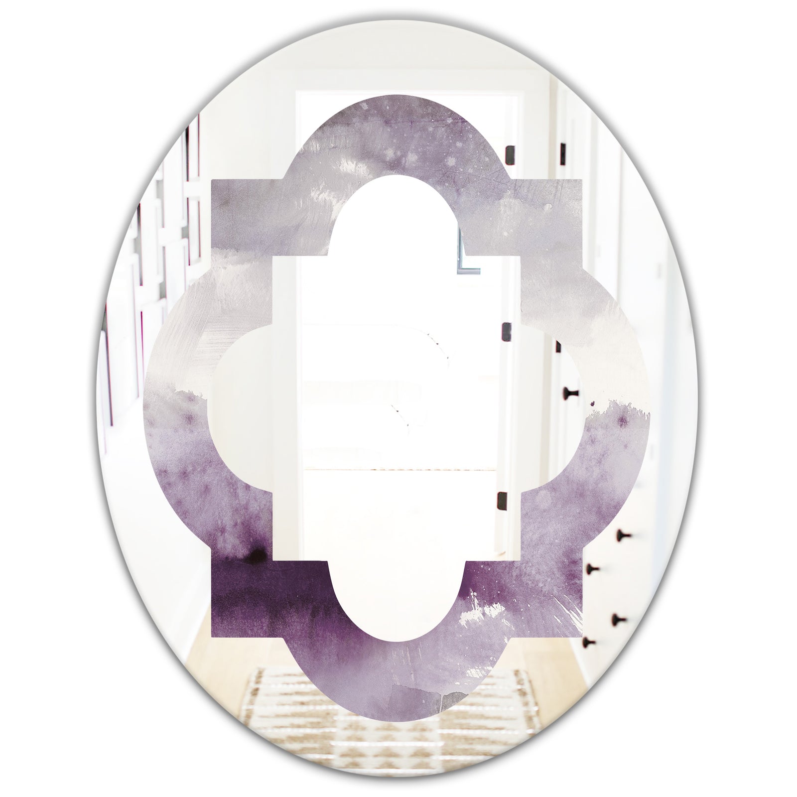 Midnight At The Lake II Amethyst and Grey - Modern Round or Oval Wall Mirror - Quatrefoil