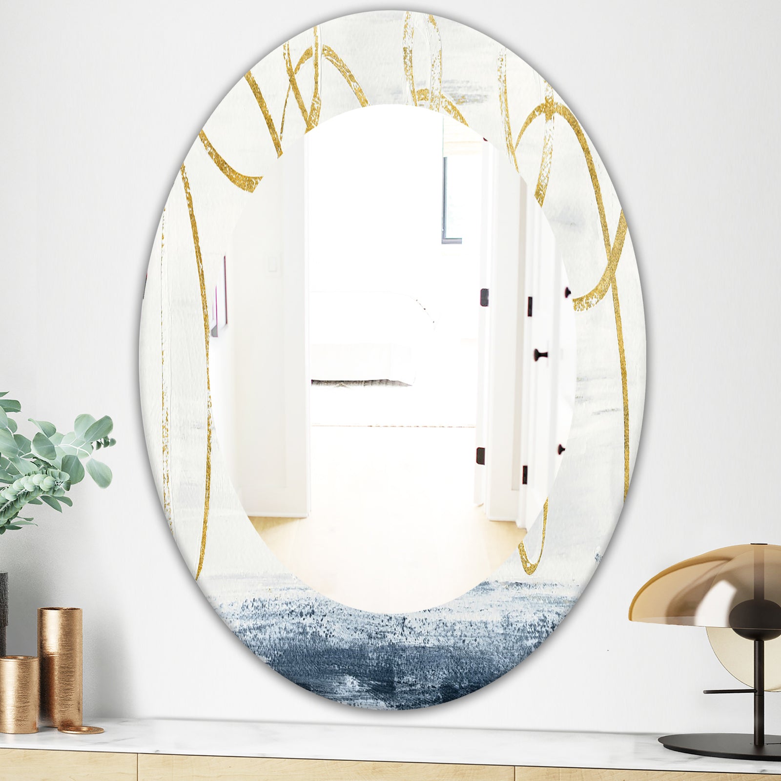 Gold Abstract Geometric Shape - Modern Mirror - Oval or Round Wall Mirror