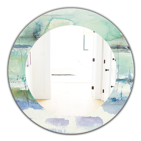 Blue Abstract Panel I - Modern Mirror - Oval or Round Wall Mirror