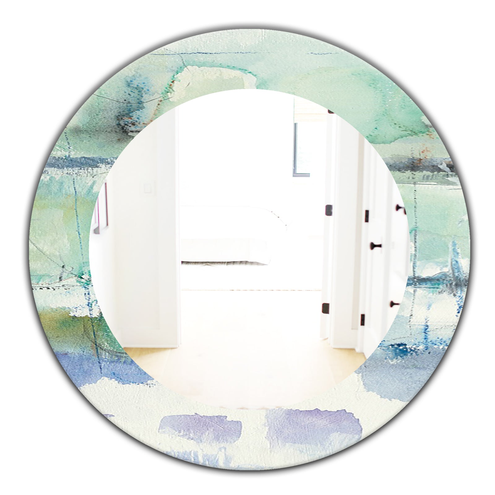 Blue Abstract Panel I - Modern Mirror - Oval or Round Wall Mirror